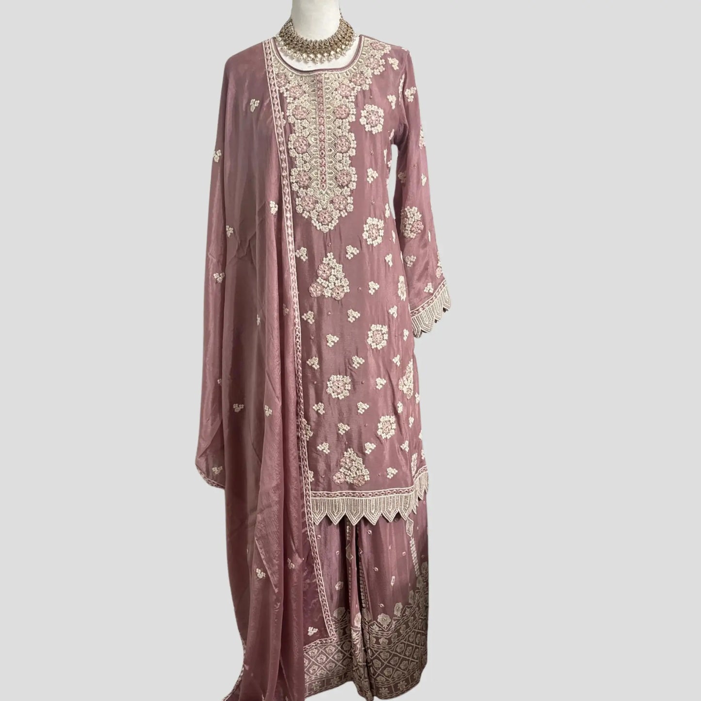 Rouge Pink Embroidered Sharara Suit