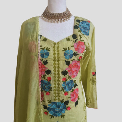 Sage Green Embroidered Soft Cotton Pant suit