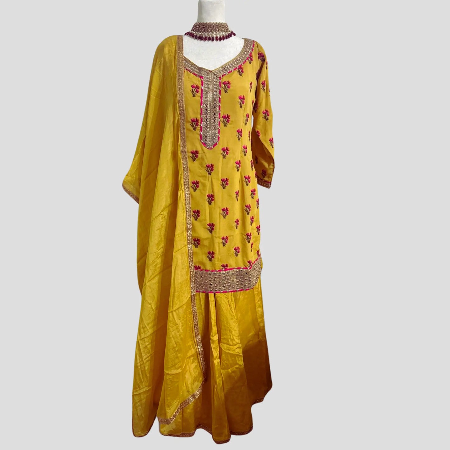 Yellow Hand Embroidered Sharara Set