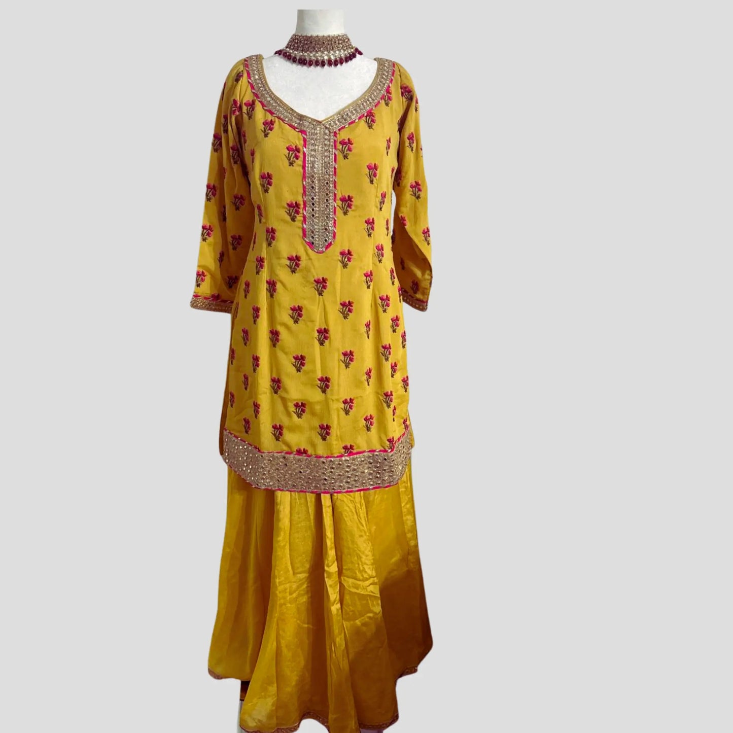 Yellow Hand Embroidered Sharara Set