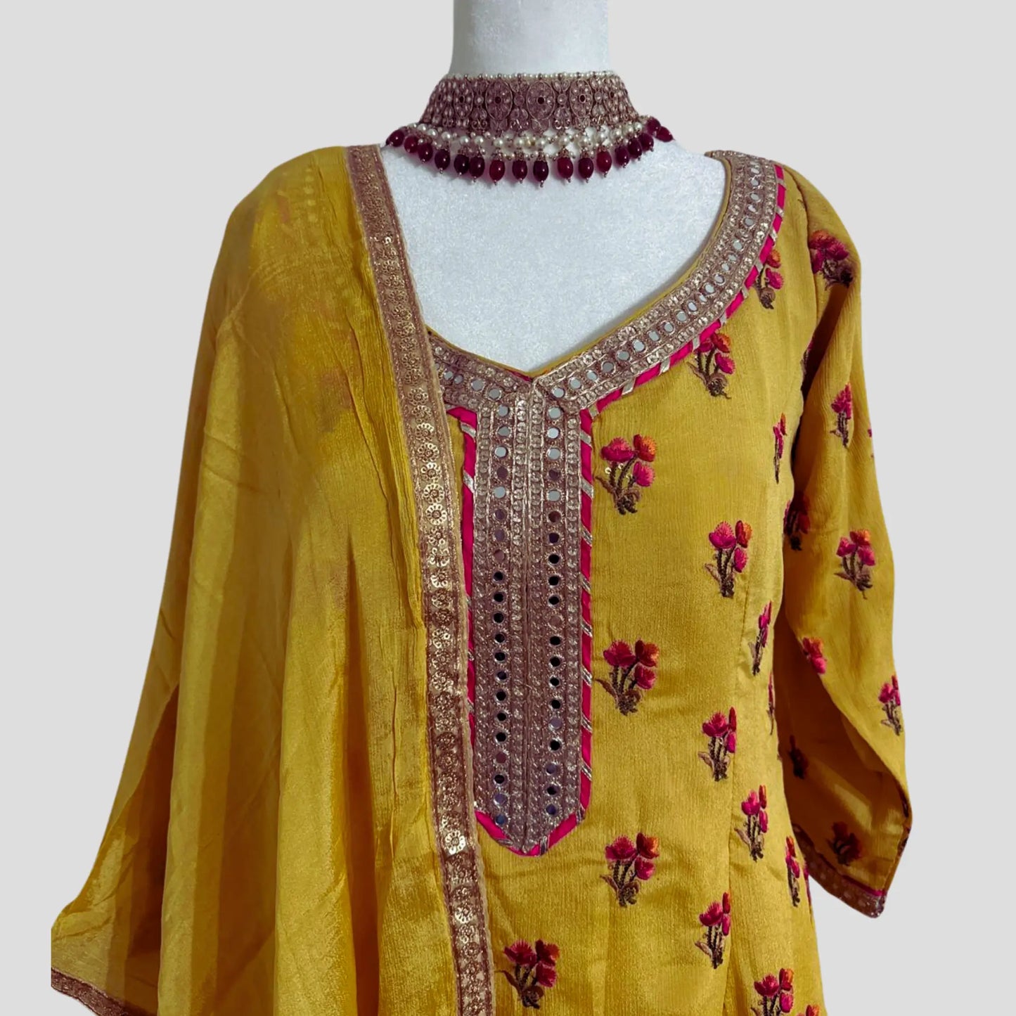 Yellow Hand Embroidered Sharara Set