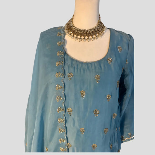 Dusty Blue Wedding Sharara with dupatta