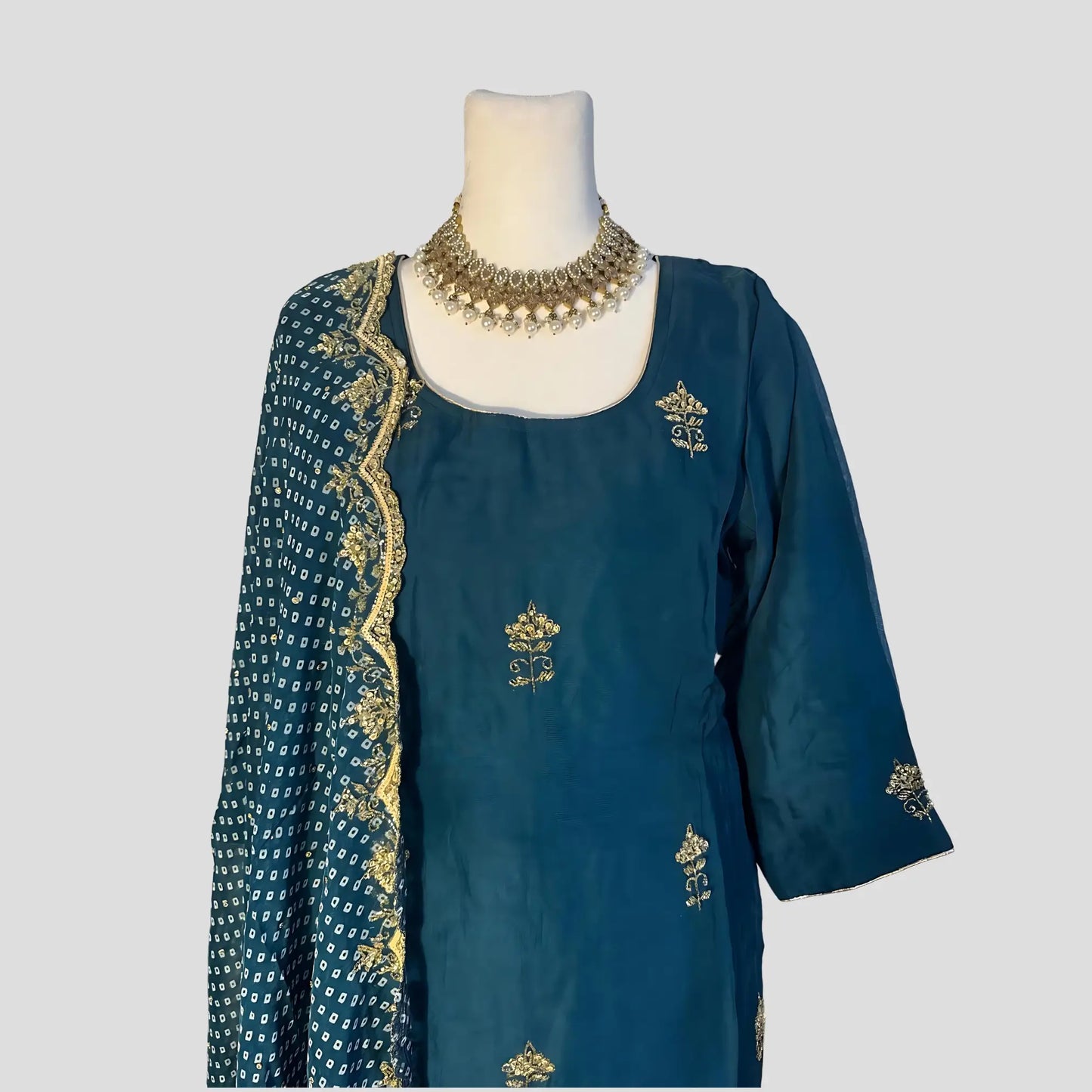 Hand Embroidered Top and Bandhini Dupatta with Sharara