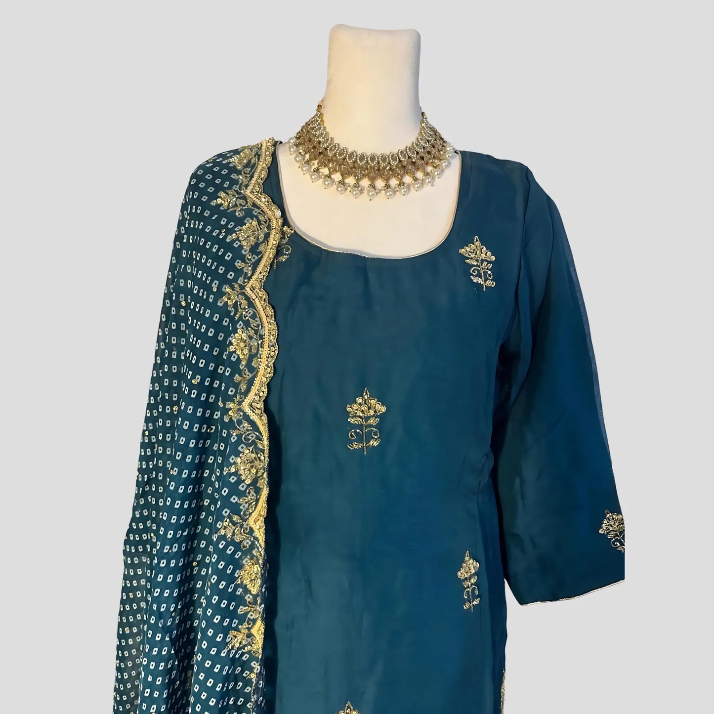 Hand Embroidered Top and Bandhini Dupatta with Sharara