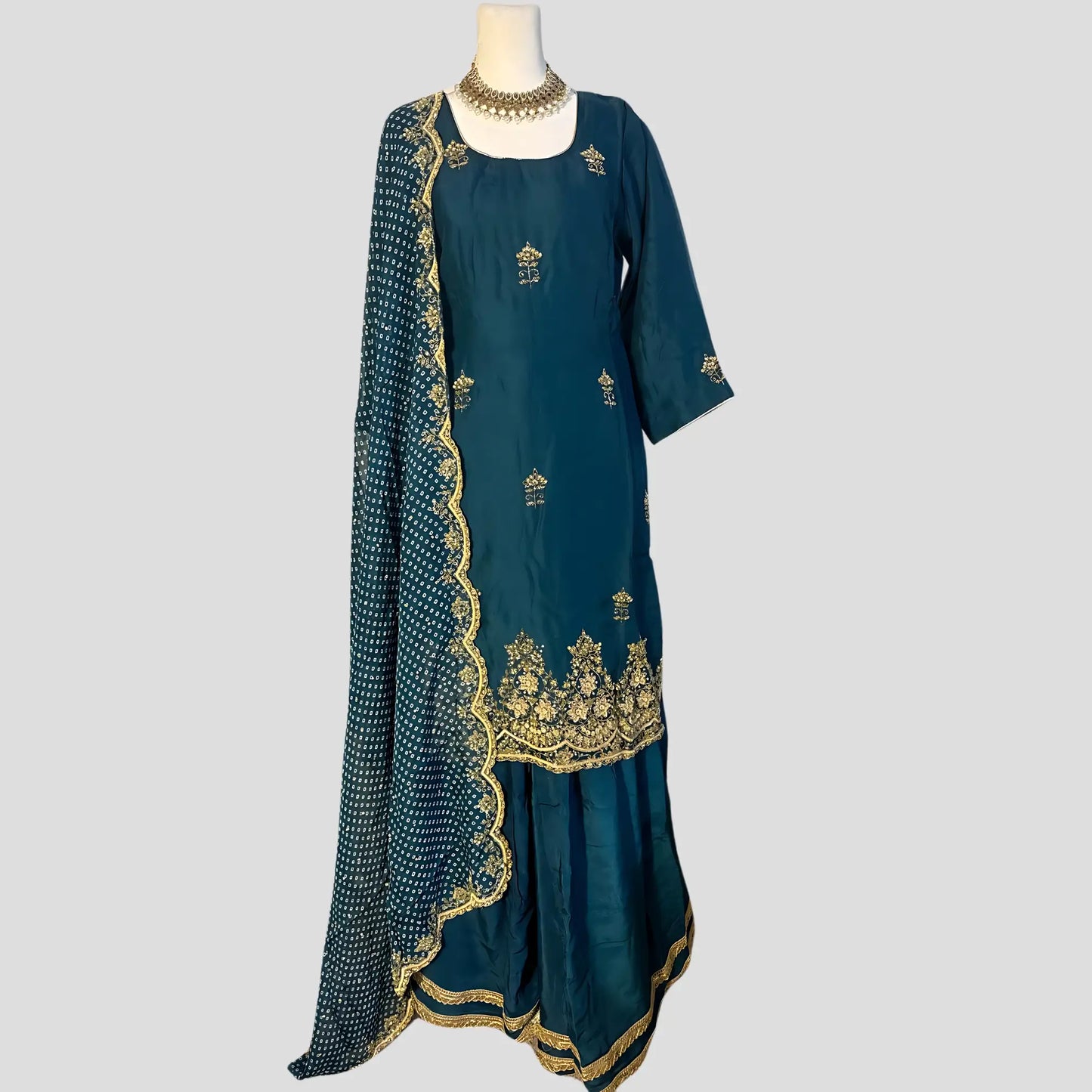 Hand Embroidered Top and Bandhini Dupatta with Sharara