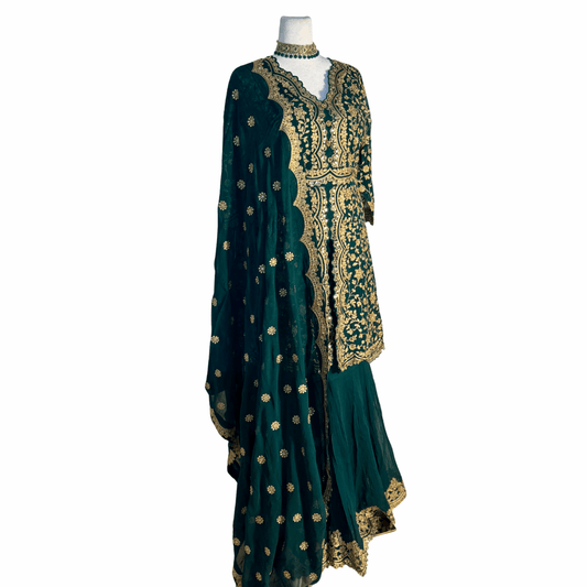 Resham Embroidered Top with Gharara and Dupatta