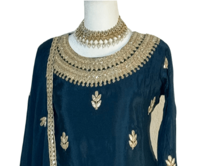 Peacock Blue Gotta work Top with Sharara and Dupatta