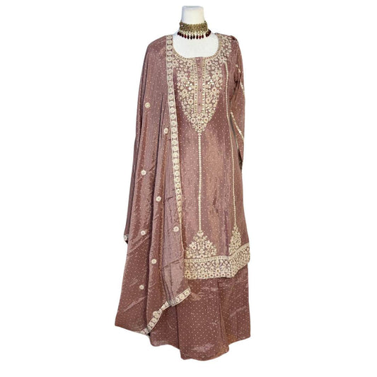 Pink Embroidered Chinon with Sharara