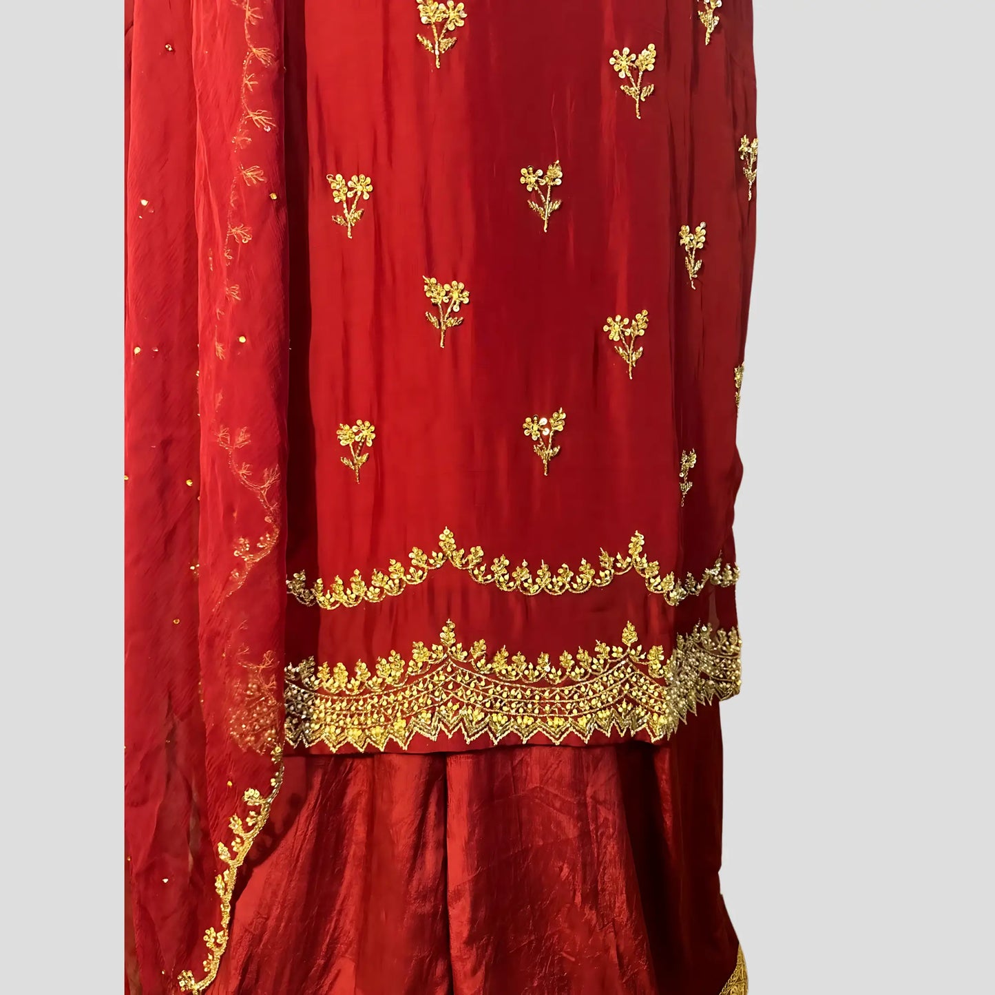 Maroon Hand Embroidered Sharara with Dupatta