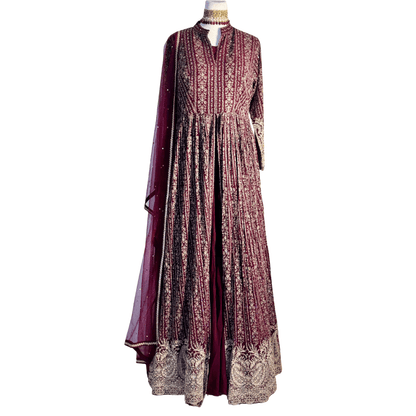 Wine Anarkali Gown with Lehenga