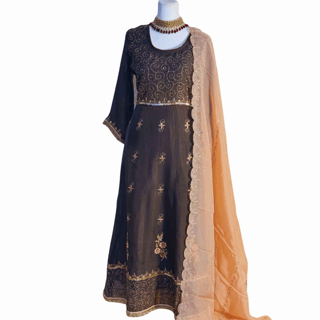 Embroidered  Crepe Anarkali  Suit Set