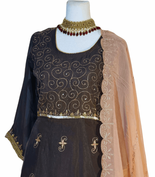 Embroidered  Crepe Anarkali  Suit Set