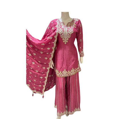 Pink Hand Embroidered Top with Dupatta and Sharara