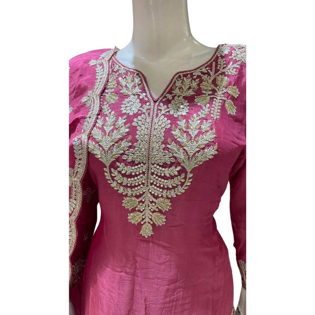 Pink Hand Embroidered Top with Dupatta and Sharara