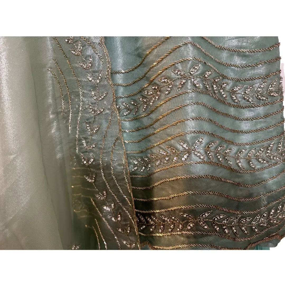 Metallic Green Embroidered Gharara with Dupatta