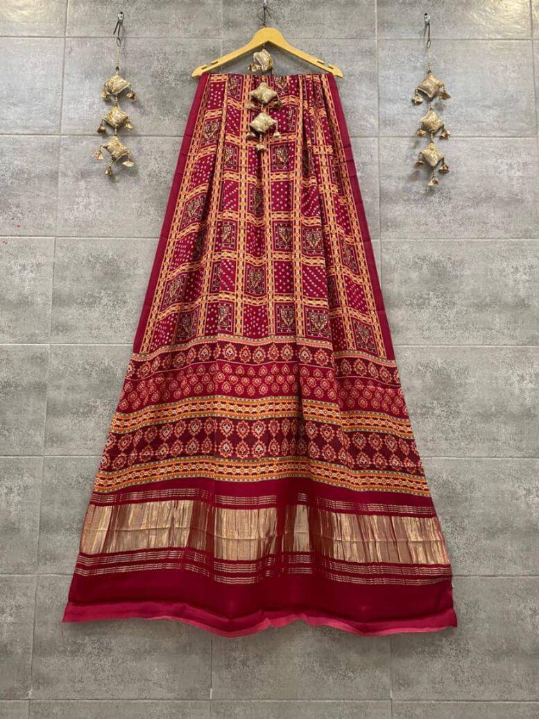 Red Ajrakh Gajji Silk Dupatta