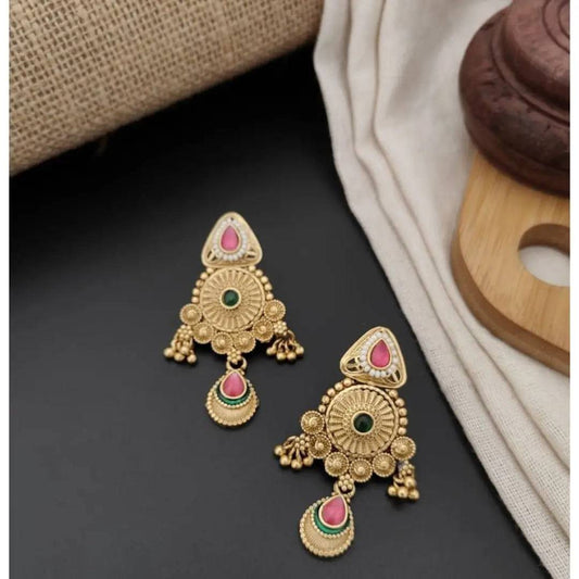 Pink and Green Kundan Brass High Gold Earrings